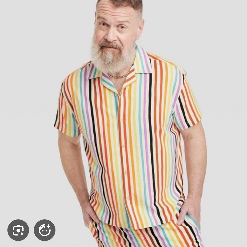 Pride for Target - Unisex Button Down Short Sleeve Shirt in Rainbow/Cream Linen